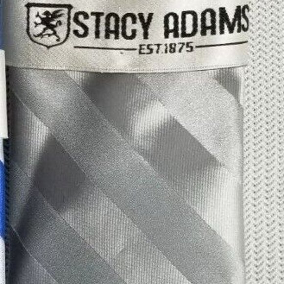 Stacy Adams TWO PACK Extra Long Formal Stripe Tie Handkerchief SILVER + BLUE SET - Picture 7 of 8